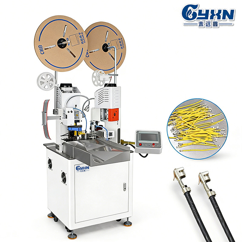 Automatic double end single wire cutting, stripping and terminal crimping machine